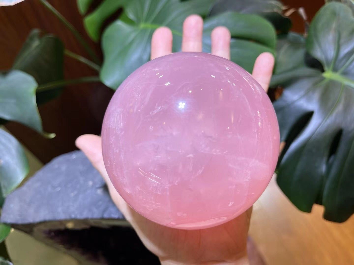 Seven Star Array Rose Quartz Sphere Amethyst Cluster