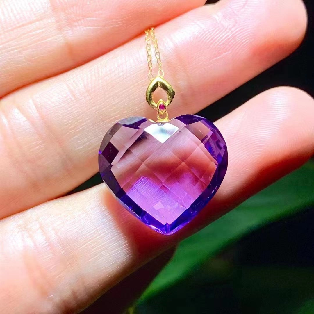 Amethyst Heart Pendant 18k Gold Inlaid