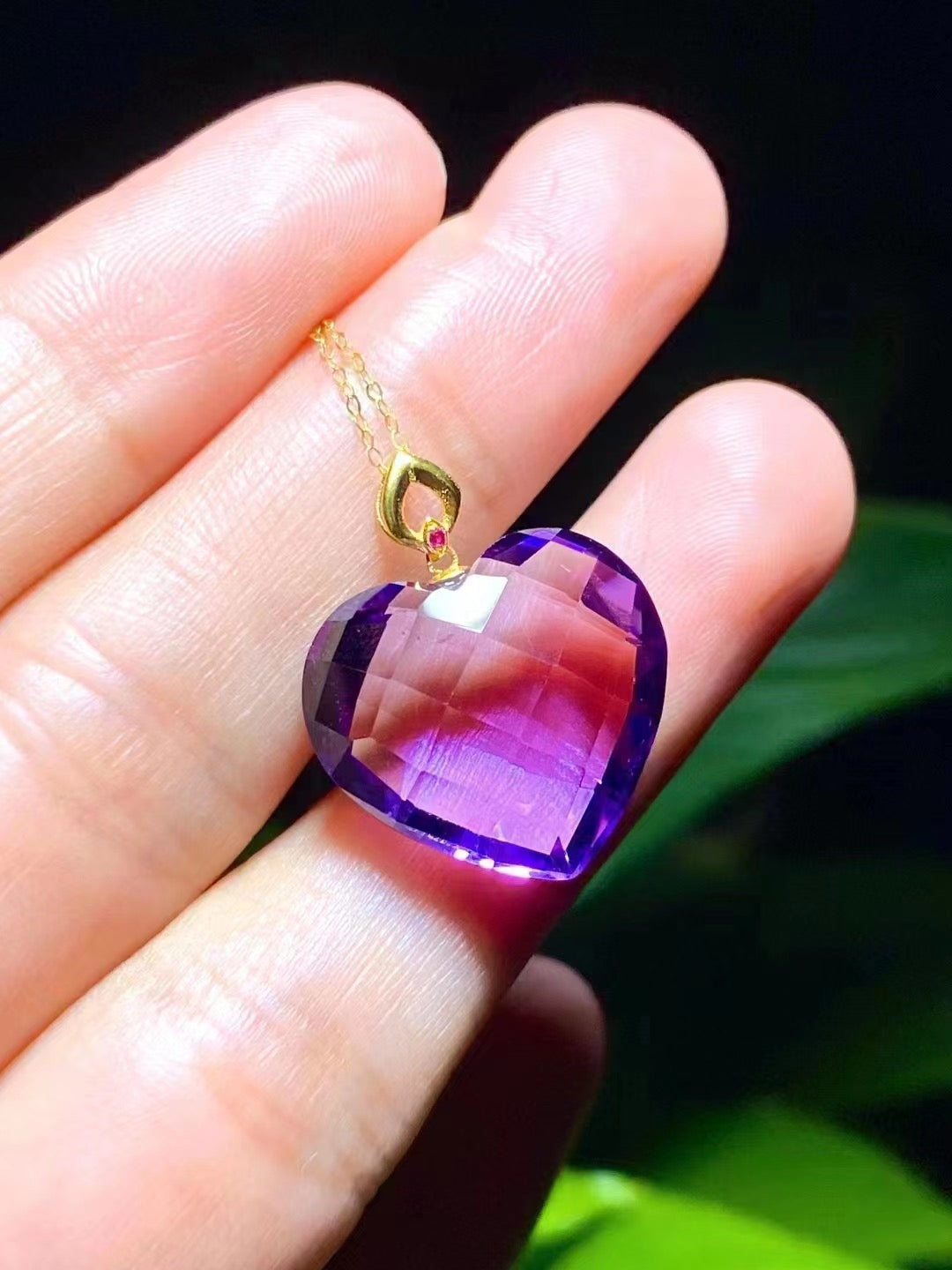 Amethyst Heart Pendant 18k Gold Inlaid