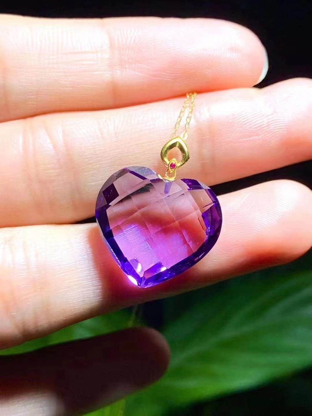 Amethyst Heart Pendant 18k Gold Inlaid