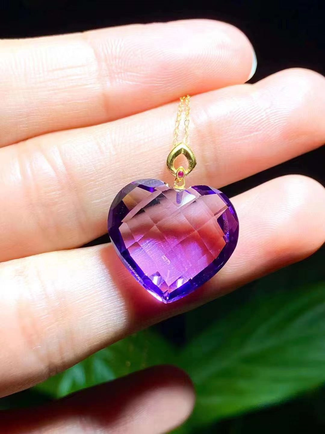 Amethyst Heart Pendant 18k Gold Inlaid