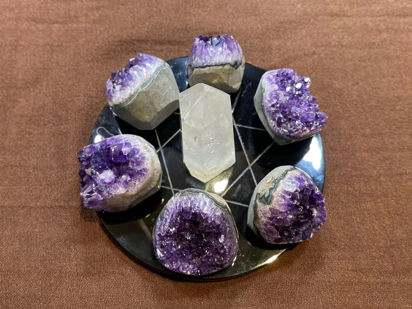Seven Star Array Red Crystal Point Amethyst Cluster