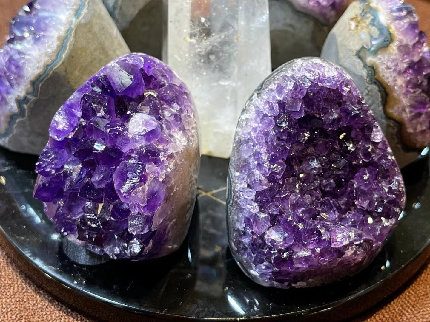 Seven Star Array Red Crystal Point Amethyst Cluster