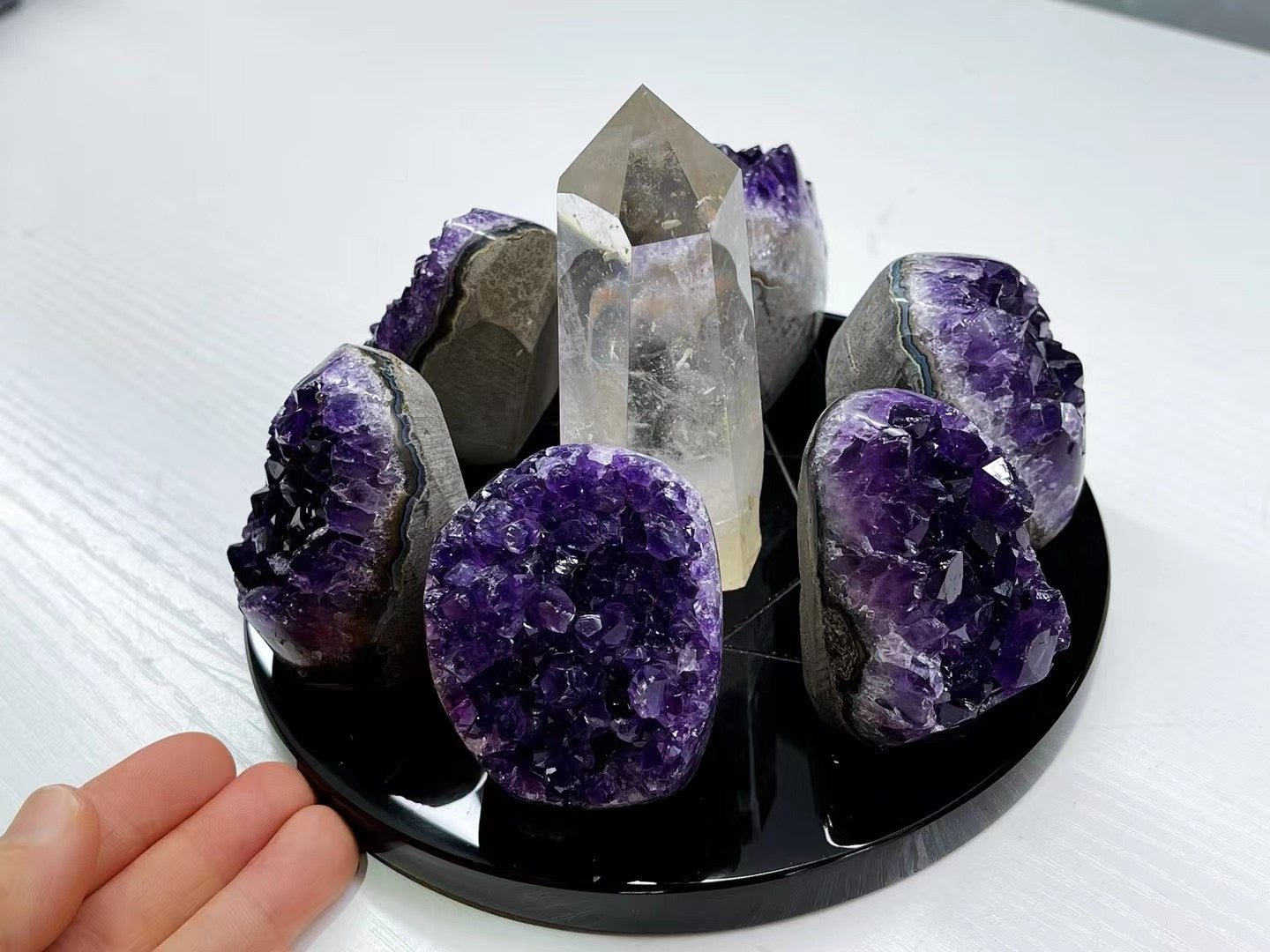 Seven Star Array Red Crystal Point Amethyst Cluster
