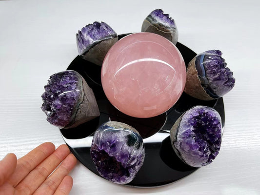 Seven Star Array Rose Quartz Sphere Amethyst Cluster