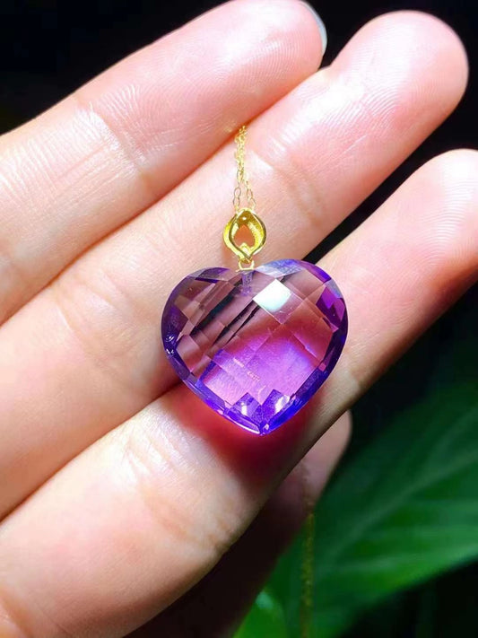 Amethyst Heart Pendant 18k Gold Inlaid